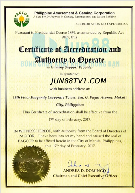 JUN88 ️ JUN88.COM Đăng ký/ Đăng Nhập +88k 2/9 Giấy phép hoạt động của Jun88tv1